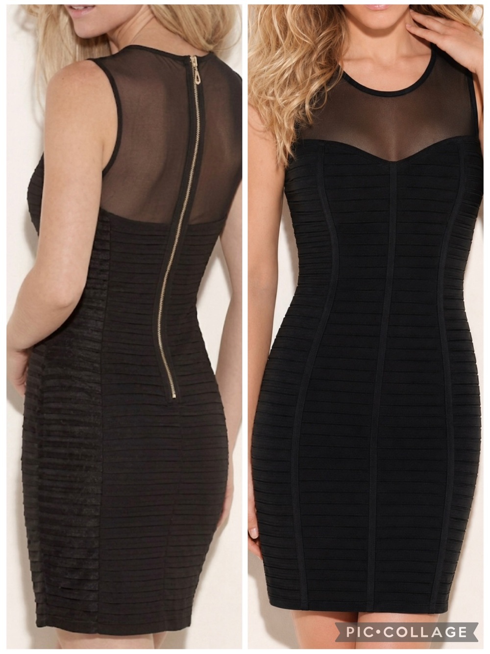Guess Black Bandage Sheer Yoke Sweetheart Neck Bodycon Mini Dress 6 LBD